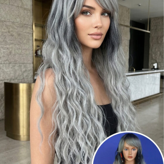 Siyah Gri Ombreli Uzun Fiber Sentetik Perçemli Peruk