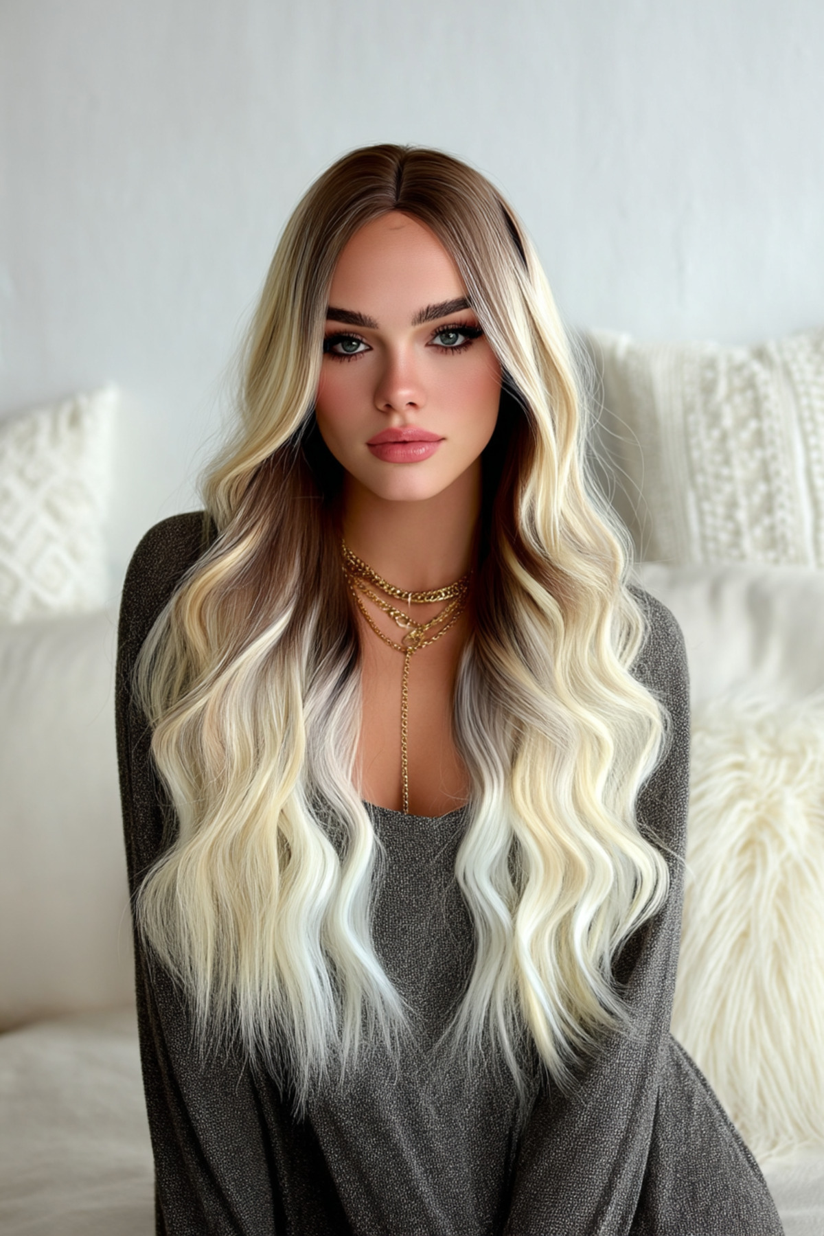Exclusive Luxury Kahve Platin Ve Platin Sarı Balyajlı Peruk - Görsel 2