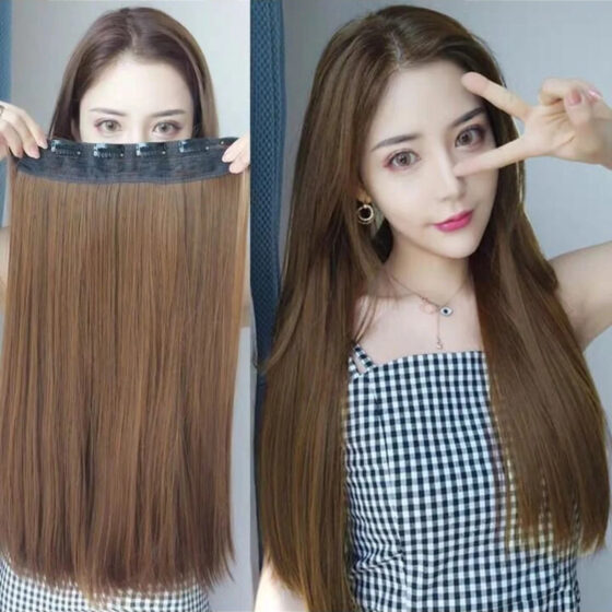 Kahverengi Düz Uzun Yarım Ay Saç – 3 Parça Çıt Çıt 80cm. 270 Gr. Vıp Serı