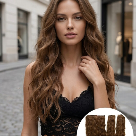 Kahverengi Afro Dalgalı Yarım Ay – 70cm 190 Gr. Fiber Sentetik Çıt Çıt – Renk No:30