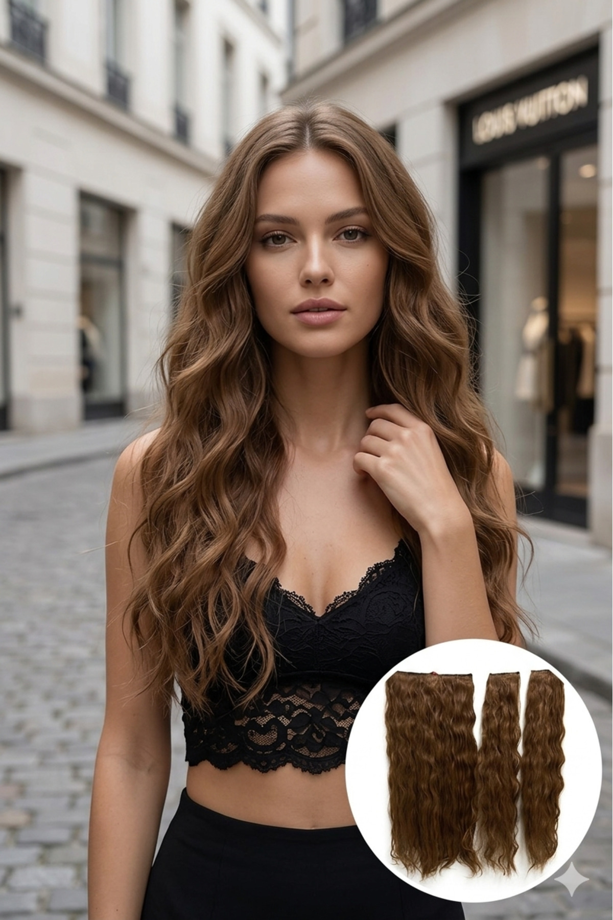 Kahverengi Afro Dalgalı Yarım Ay – 70cm 190 Gr. Fiber Sentetik Çıt Çıt – Renk No:30