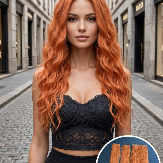 Bakır Afro Dalgalı Uzun Yarım Ay Saç – 3 Parça Çıt Çıt 75cm. 230 Gr. Vıp Serı