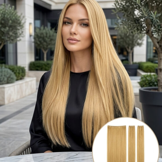 Açık Kumral Uzun Düz Yarım Ay Saç – Sentetik Çıt Çıt – 3 Parça