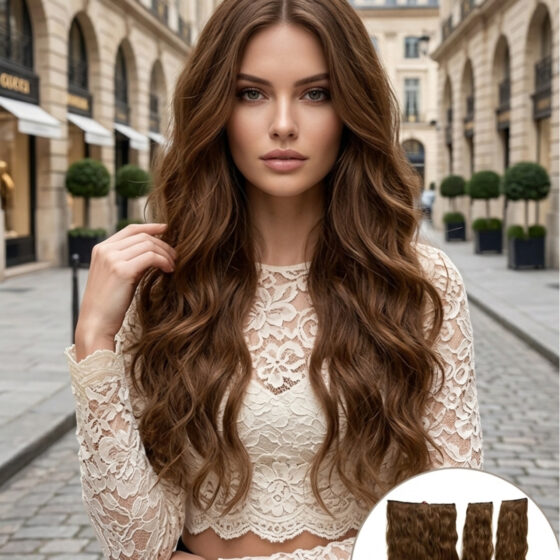 Kahverengi Afro Dalgalı Yarım Ay – 65cm 190 Gr. Fiber Sentetik Çıt Çıt – Renk No:30