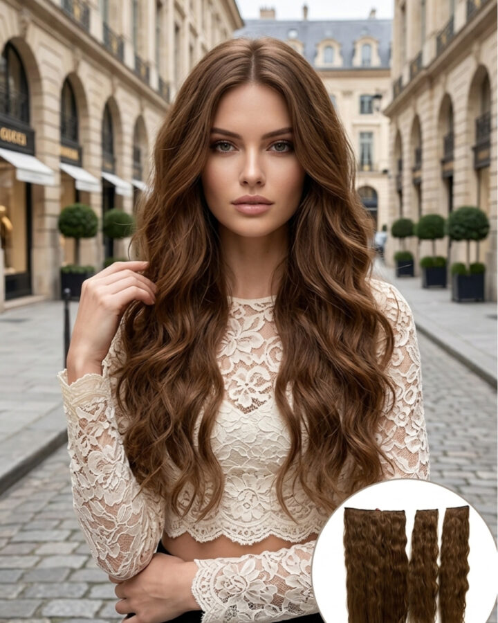 Kahverengi Afro Dalgalı Yarım Ay – 65cm 190 Gr. Fiber Sentetik Çıt Çıt – Renk No:30